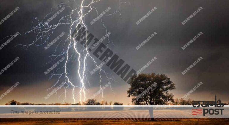 Lightning over field
